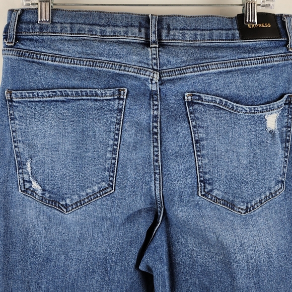 Express Jeans Womens 12S Modern Straight Super High Rise Distressed Blue (32x27) - Picture 12 of 14